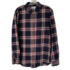 St Johns Bay Brushed‎ Flannel Shirt Mens Medium Blue Red Plaid Button Down